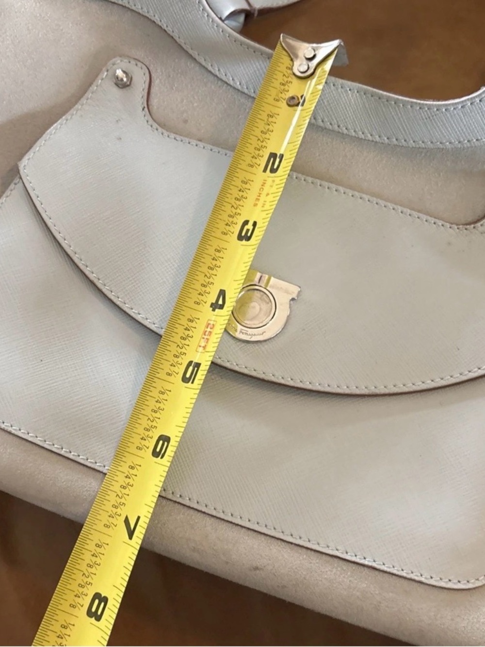 Salvatore Ferragamo Gancini Baguette Light Blue Suede & Saffiano Leather  RARE - Picture 11 of 15